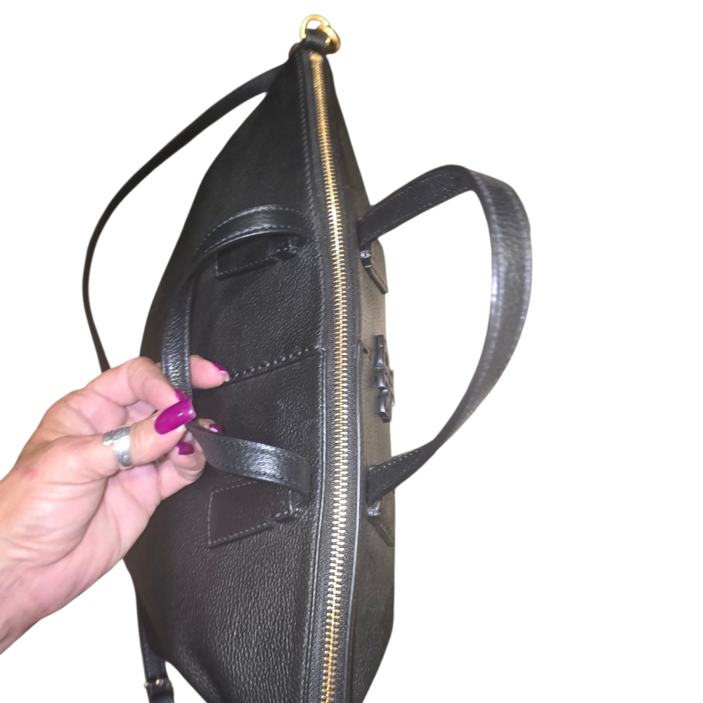 Tory Burch Black Leather Tote Bag NWOT All Hardware In Plastic.Dust Bag + COA - Picture 6 of 12